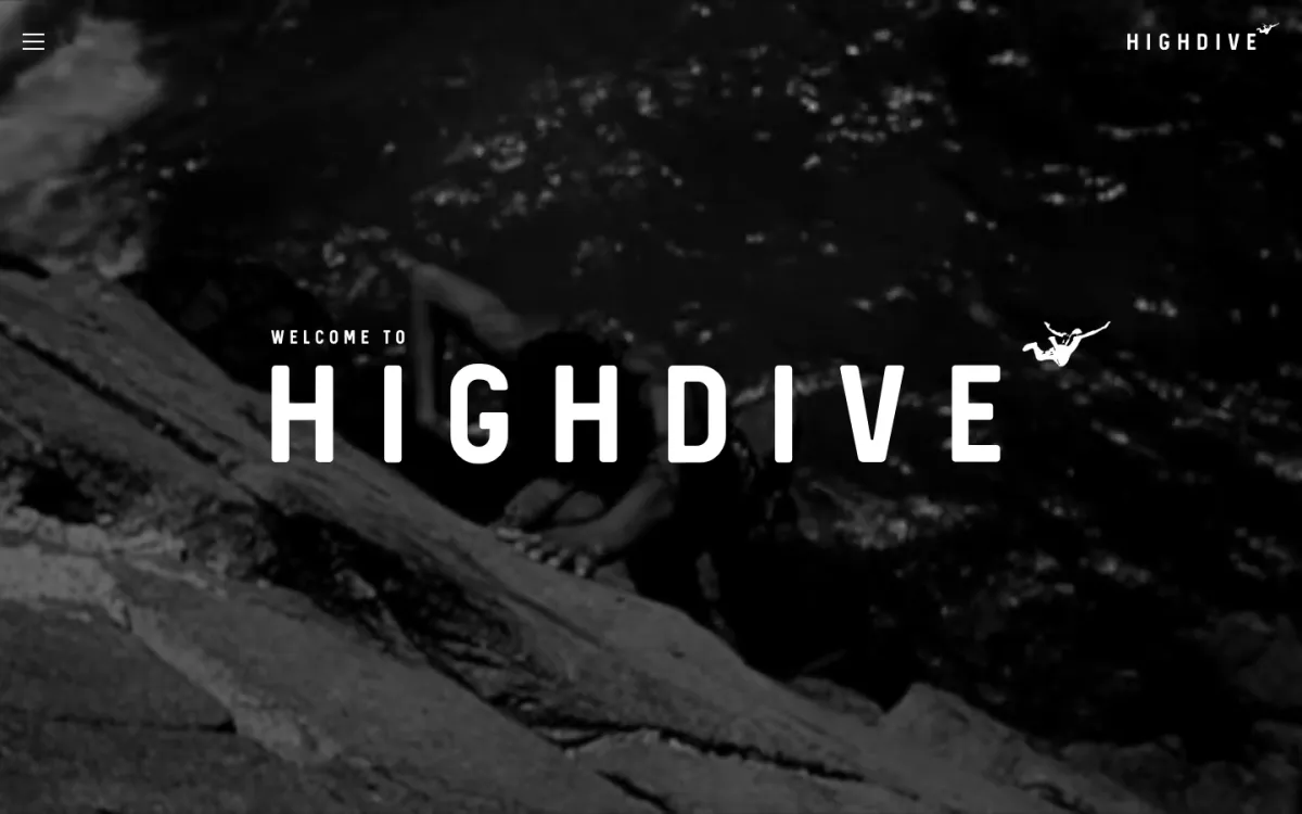 Highdive homepage, captured September 28, 2026